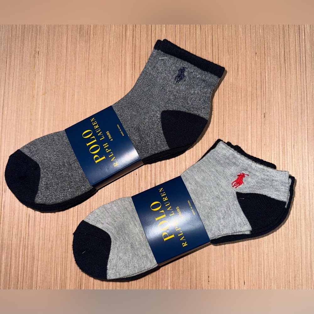 NWT | (8) Pairs Polo Ralph Lauren Socks | Grey Navy Blue Black | Ankle | Low Cut